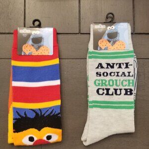 Sesame Street Bert & Ernie/Oscar the Grouch 2-Pair Adult Novelty Crew Socks